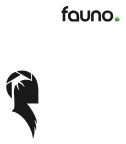 Logotipo da Fauno Filmes com o nome "fauno" estilizado e um ícone gráfico em preto que lembra o perfil de uma figura mitológica, representando a identidade visual da produtora.